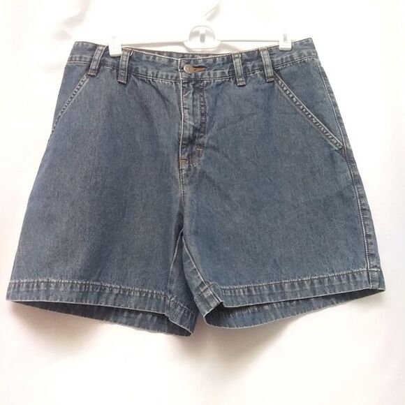 Vintage Lee Riveted Jean Shorts High Waist Mom Denim  Distressed Medium Wash 12M - Picture 1 of 12